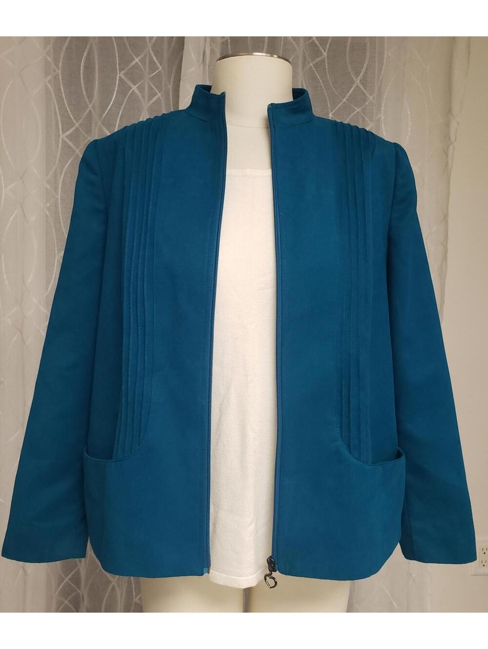 Allison Daley Petite Teal Green Zip Faux Suede Women's Coat/Jacket, Sz 14P